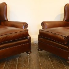 Wing Back Leather Club Chairs